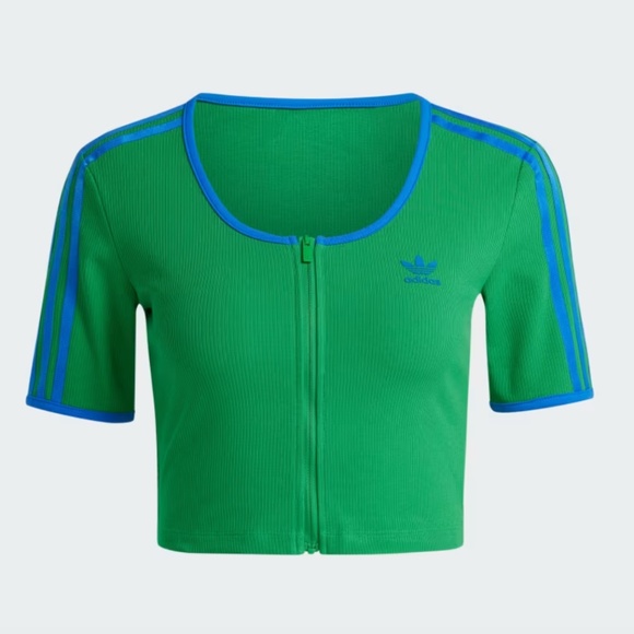 Adidas Ribbed Cropped 3/4 Sleeve Zip Up - Picture 1 of 4